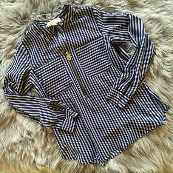 Michael Kors Tops - Michael Kors Pinstripe Half Zip Short, S